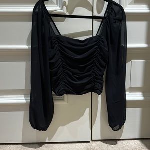 Black square neck mesh longsleeve